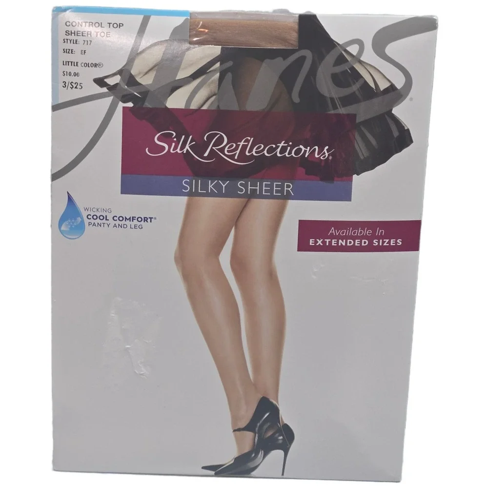 Hanes Silk Reflections Silky‎ Sheer Control Top Pantyhose Little Color Size EF